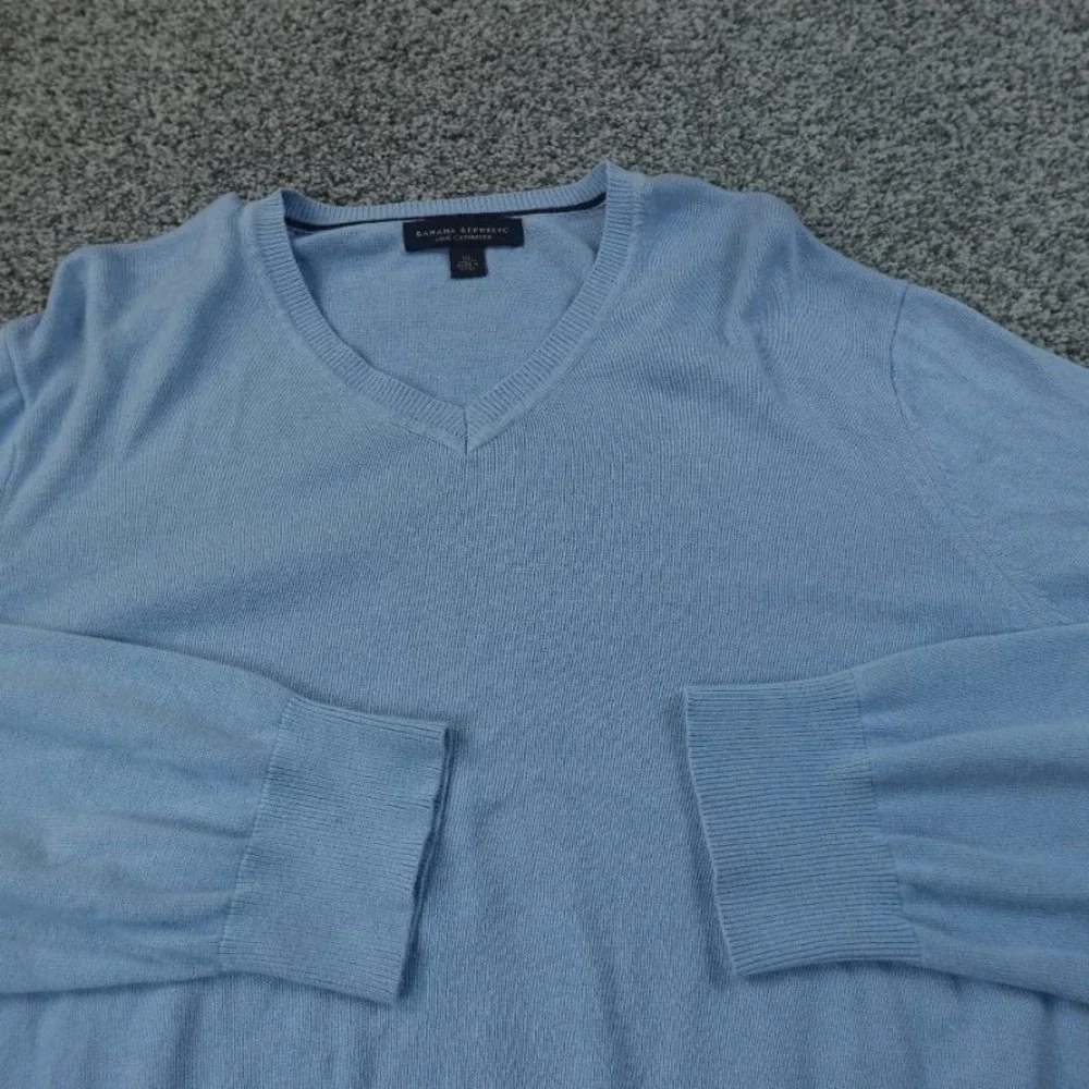 Banana‎ Republic Sweater Mens XL Blue Silk Cashmere V Neck Pullover Knit Preppy